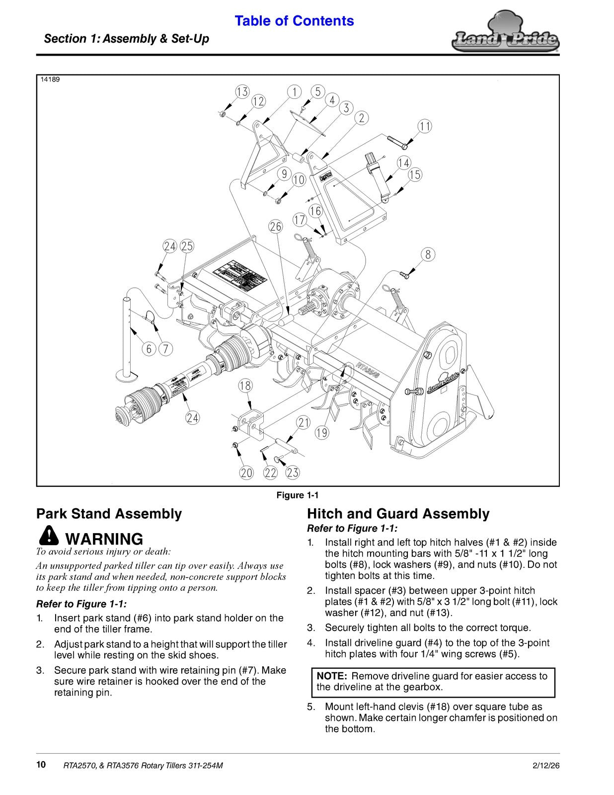 LAND PRIDE RTA2570 Forward Rotation Rotary Tillers Operators Manual - WIRE BOUND