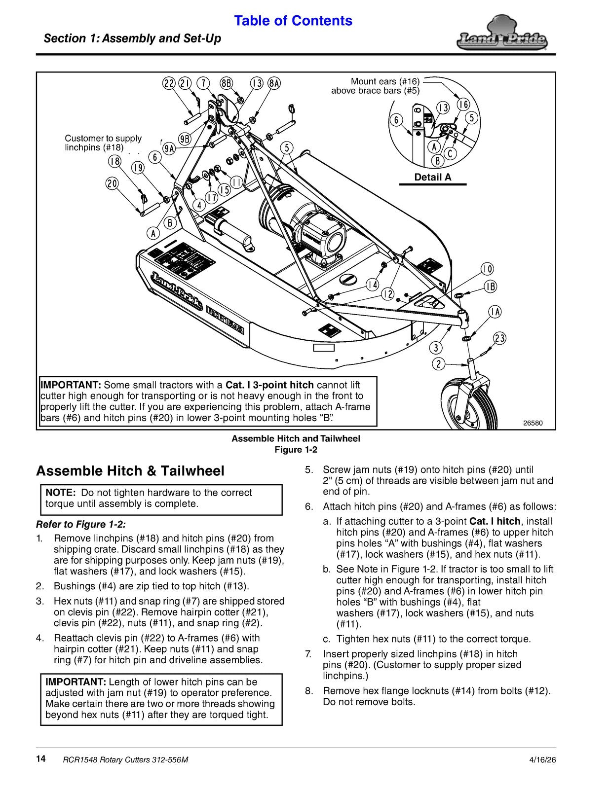 LAND PRIDE RCR1548 Rotary Cutter Operators Manual 2026 - WIRE BOUND - COVERS