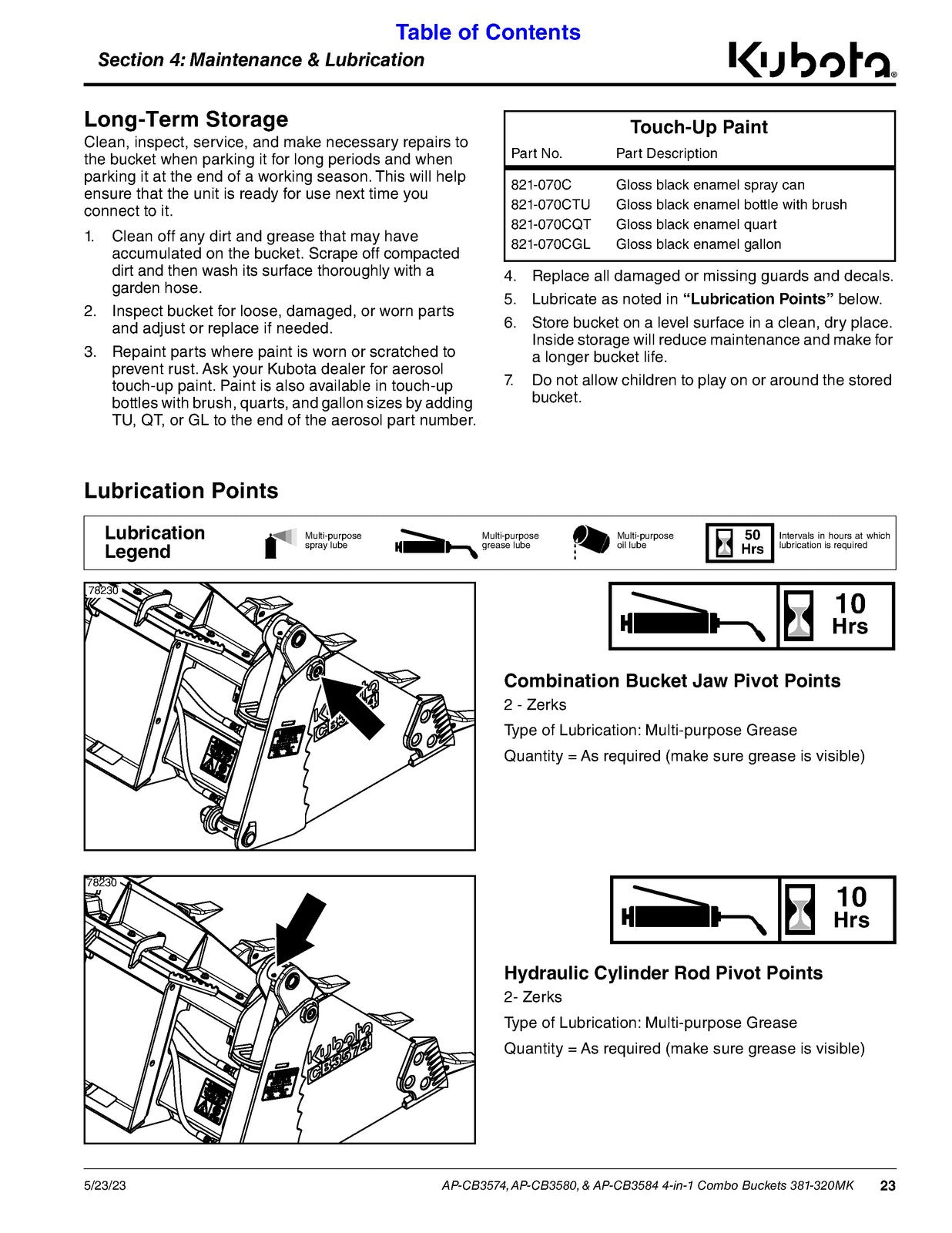 LAND PRIDE CB35 Series Combination Bucket Operators Manual - WIRE BOUND - COVERS