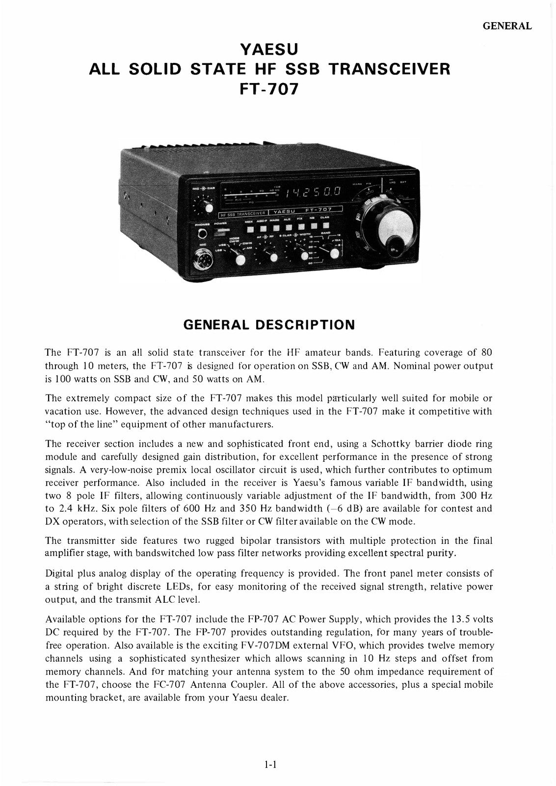 YAESU FT-707 Service Manual - BOUND - COVERS - XL FOLDOUT PAGES