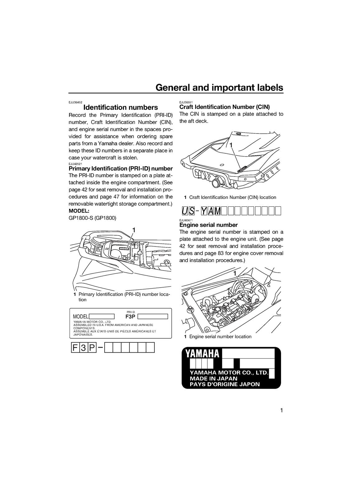 YAMAHA WaveRunner GP1800 Owners Operators Manual 2017 - WIRE BOUND - COVERS