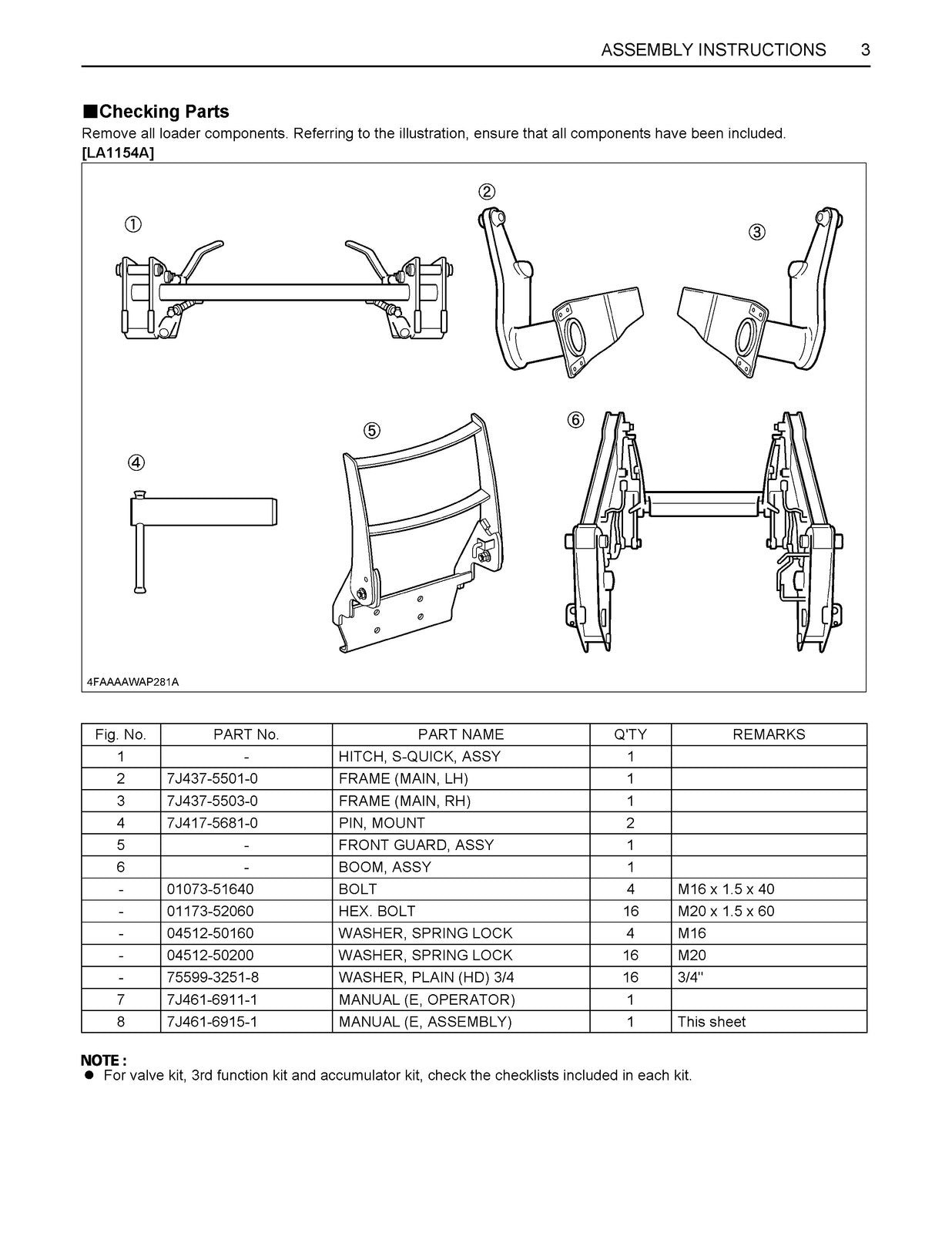 KUBOTA LA1154A EA Loader Assembly Instructions Manual 2019, FOLDOUTS