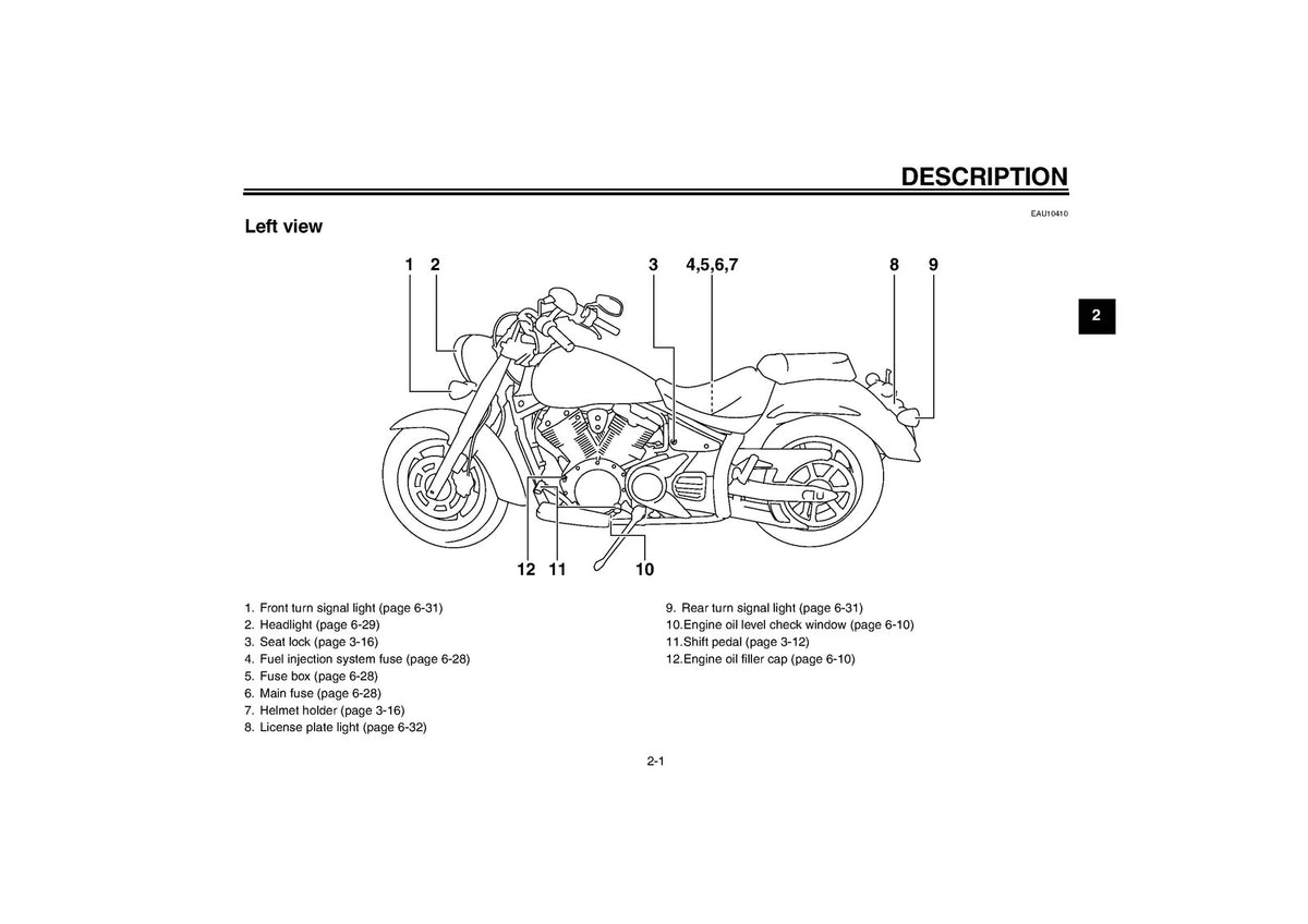 YAMAHA XVS1300A Owners Manual 2011 - STEEL WIRE BOUND - PROTECTIVE COVERS