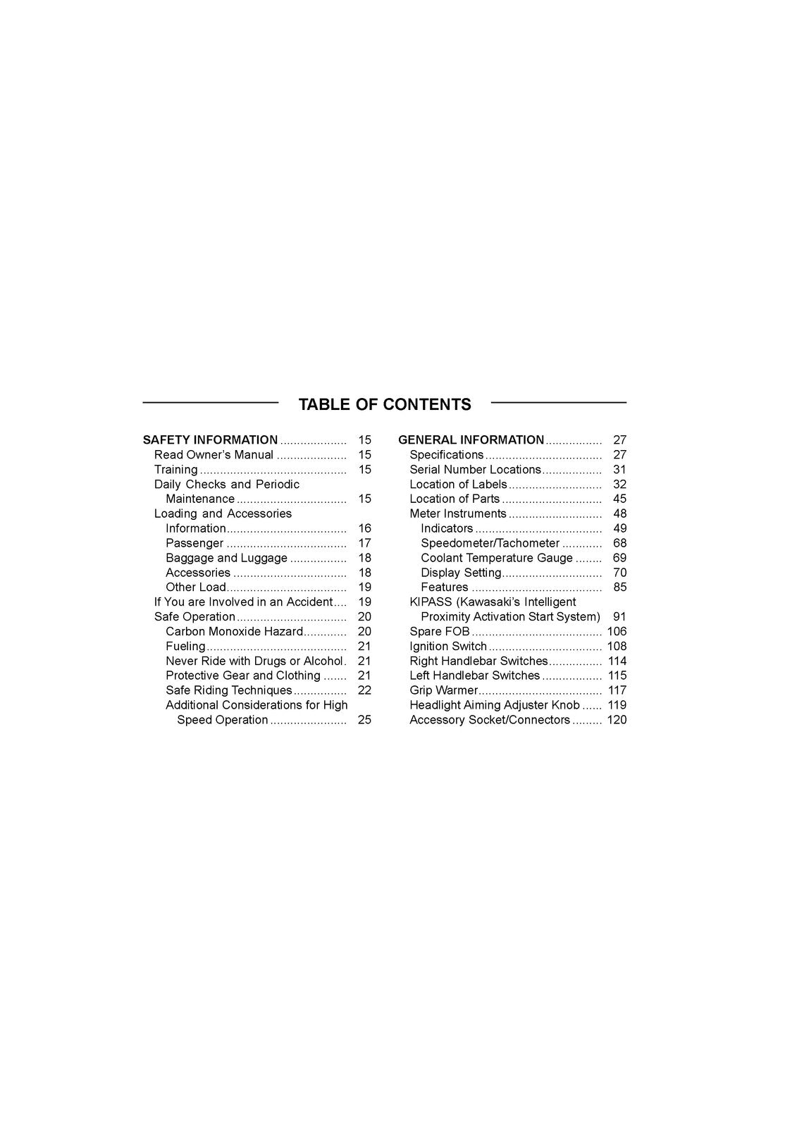 KAWASAKI Concours 14 ABS Motorcycle Owners Manual 2019 - WIRE BOUND - COVERS