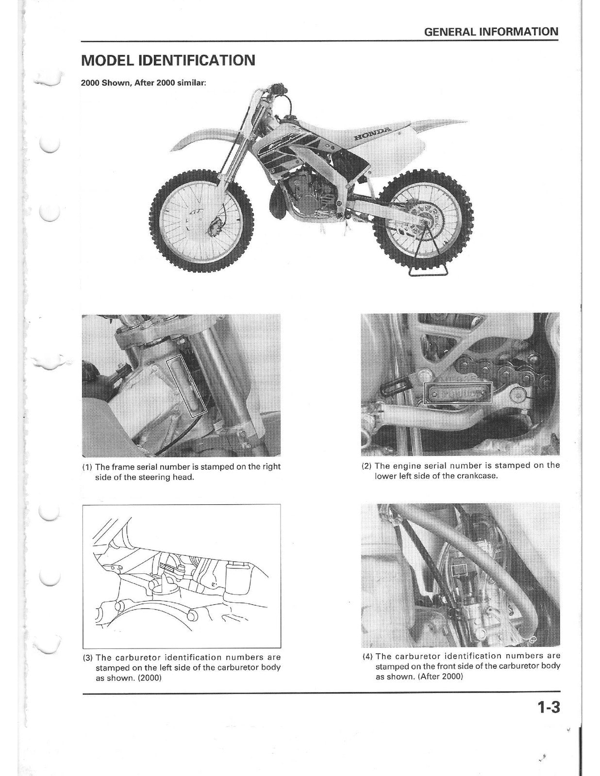 HONDA CR250R Motorcycle Service Manual 2000-2001 - WIRE BOUND - TOUGH COVERS