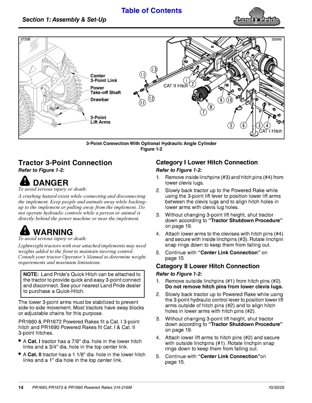 LAND PRIDE PR16 Series Powered Rakes Operators Manual - WIRE BOUND - COVERS