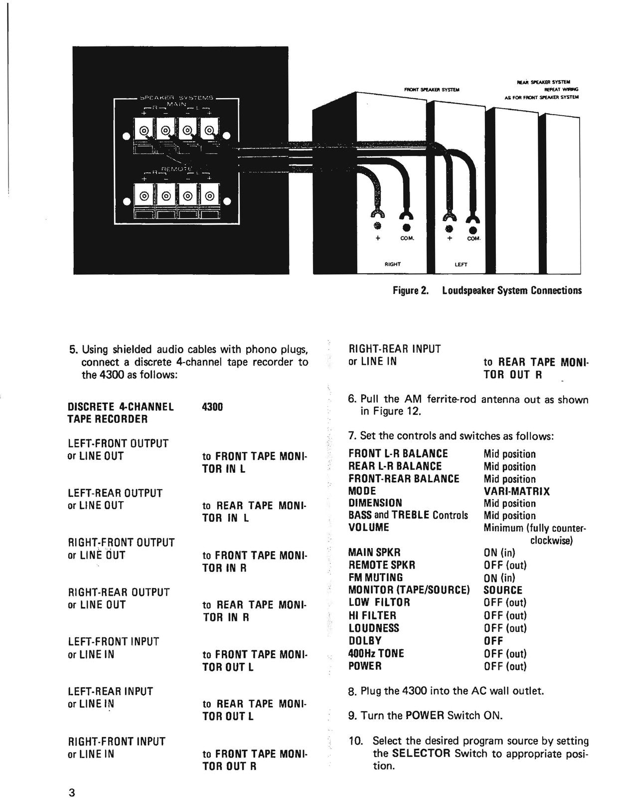 MARANTZ 4300 Stereo 2 Quadradial 4 Receiver Owners Manual - WIRE BOUND - COVERS