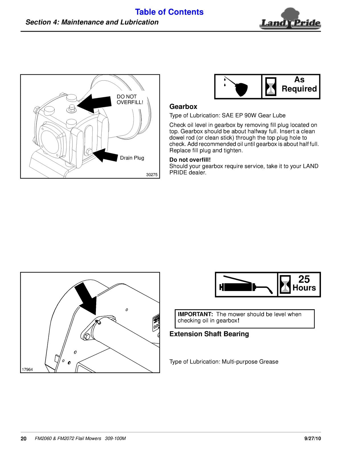 LAND PRIDE FM2060 FM2072 Flail Mowers Operators Manual 2010 - WIRE BOUND