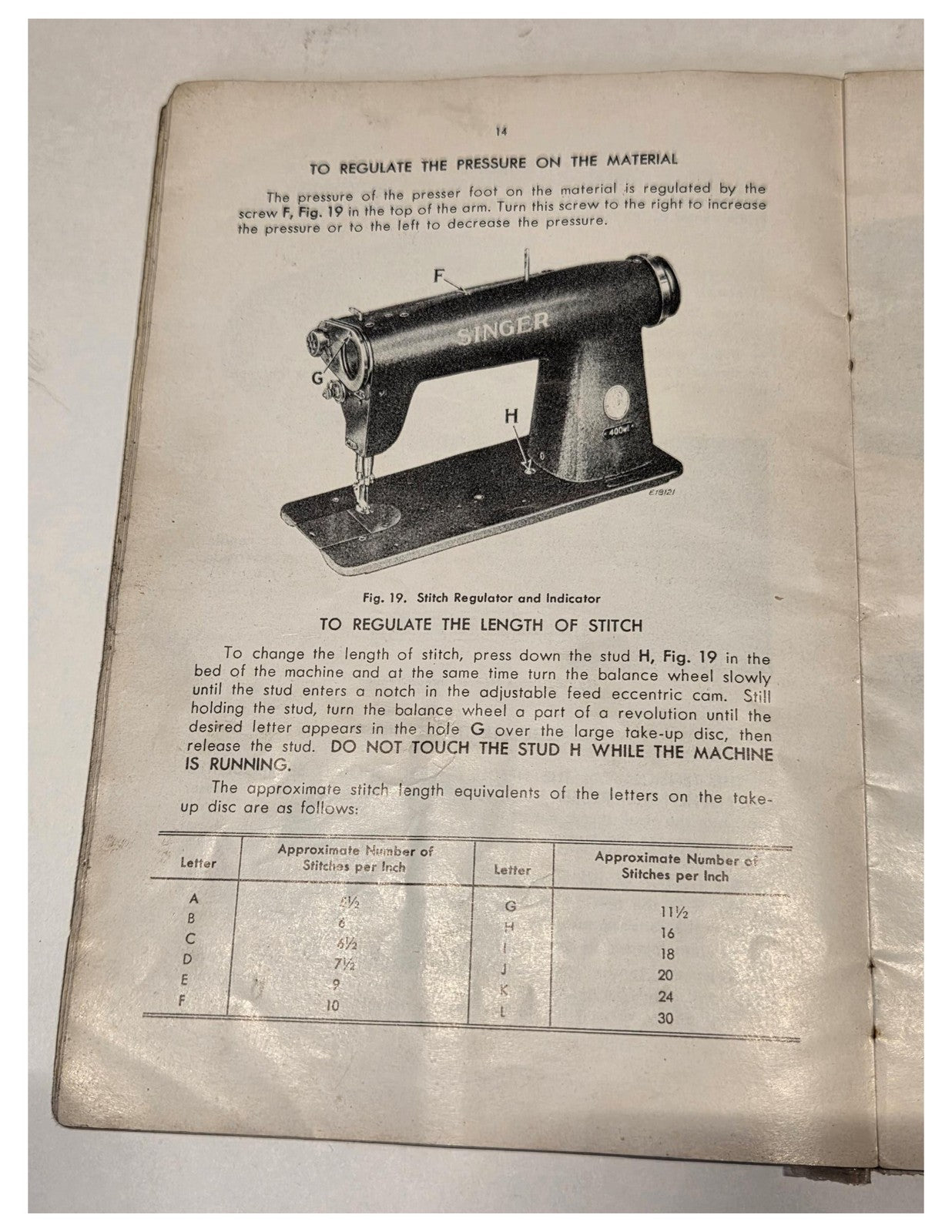SINGER 400W1 400W2 400W3 400W4 400W5 Sewing Machine Instruction Manual - BOUND
