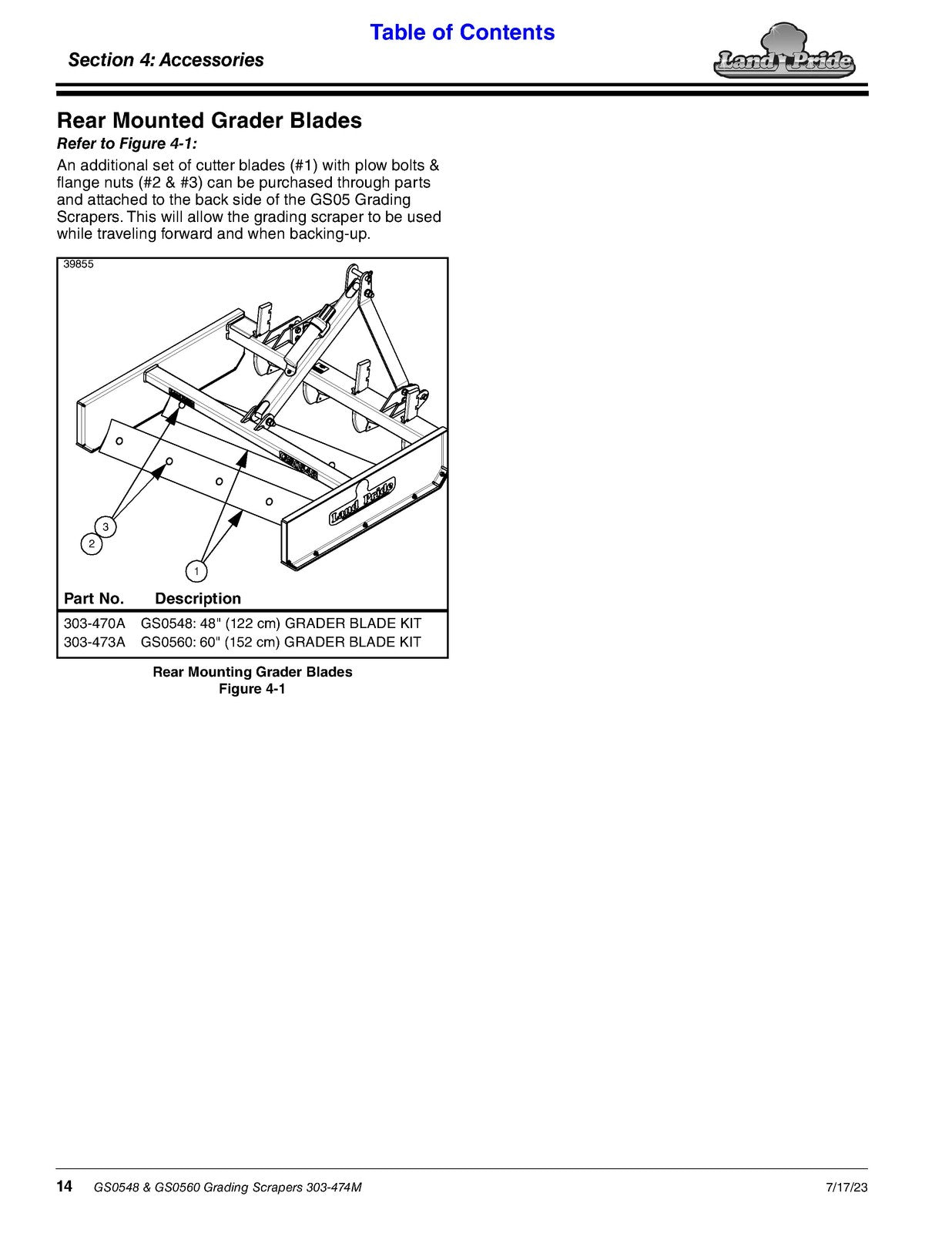LAND PRIDE GS05 Series Grading Scrapers Operators Manual - WIRE BOUND - COVERS