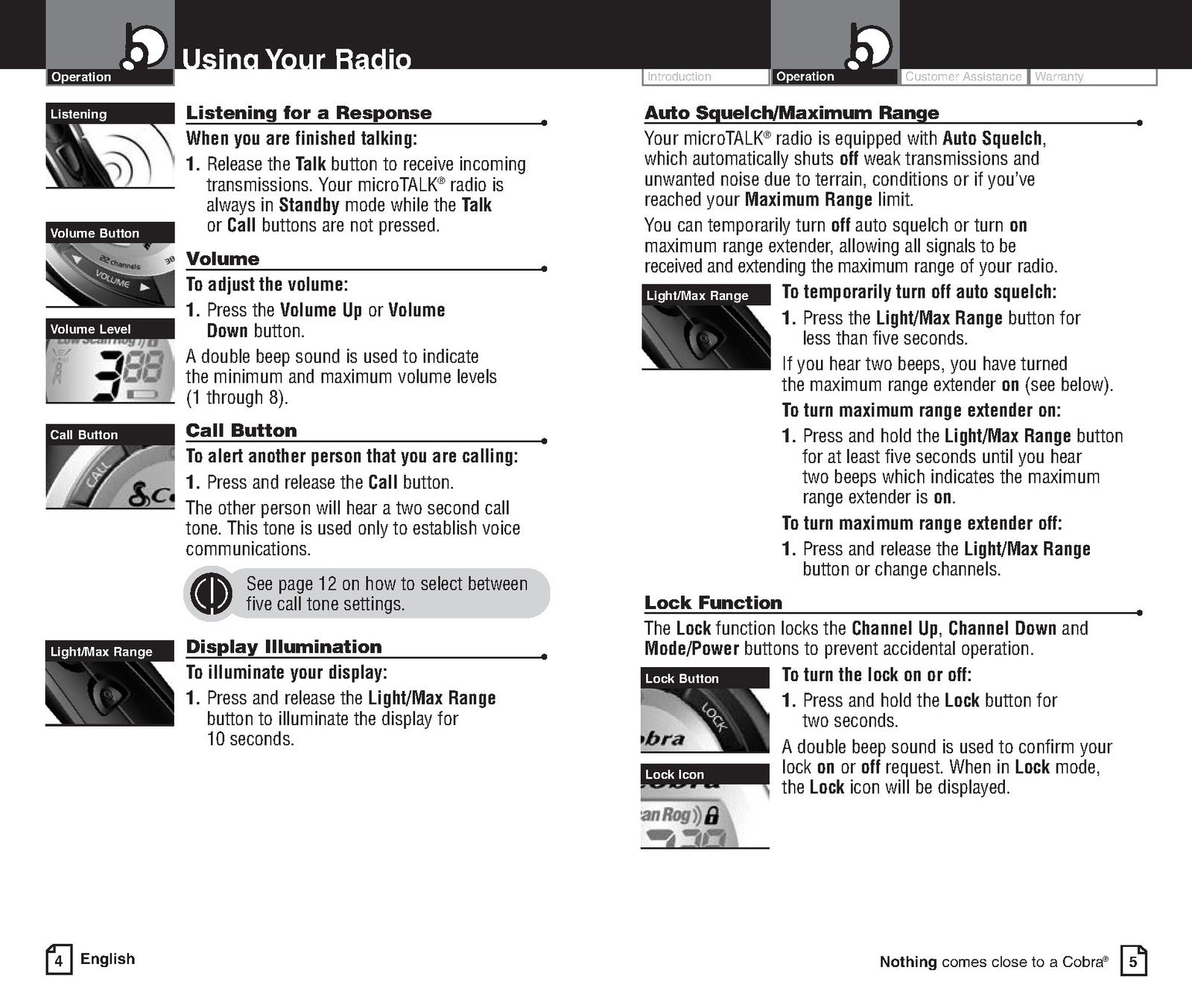 COBRA PR250WX microTALK Two-Way Radio Owners Manual - WIRE BOUND - TOUGH COVERS