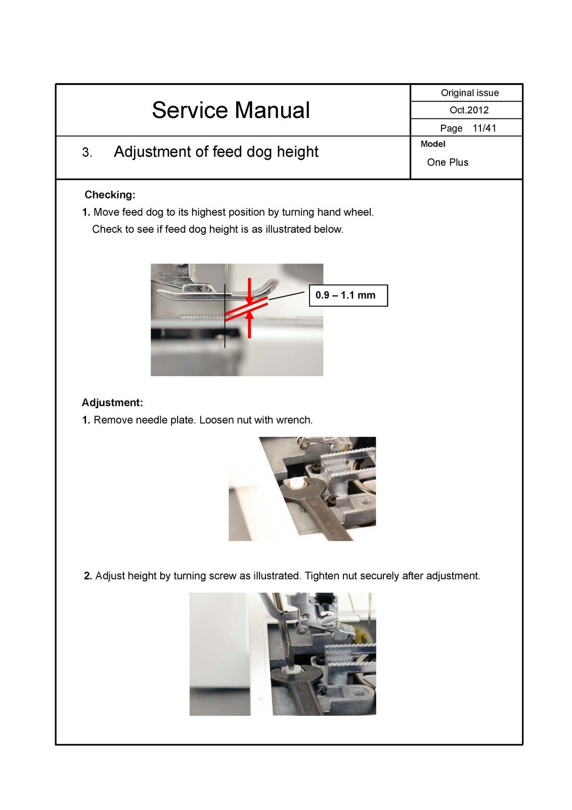 SINGER One Plus Sewing Machine Service Manual 2012 - WIRE BOUND - TOUGH COVERS