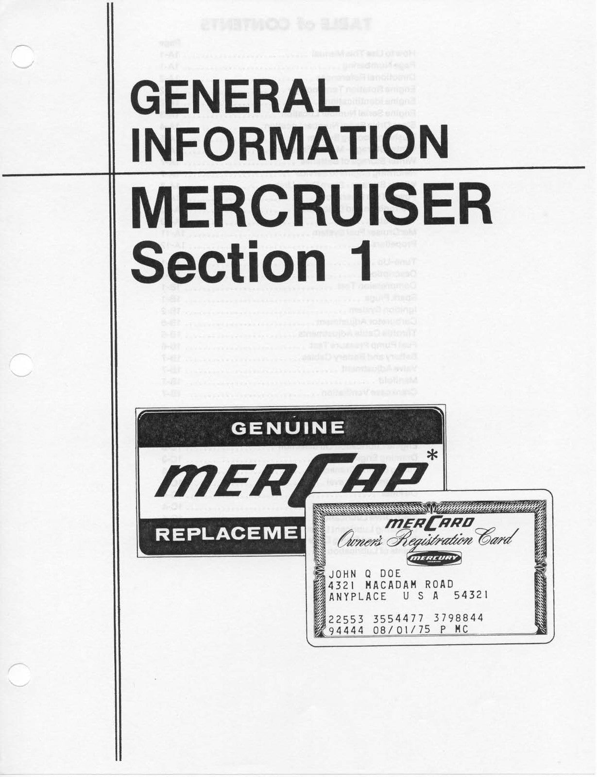 MERCURY MERCRUISER NO. 2 STERN DRIVE MARINE ENGINES SERVICE MANUAL, BOUND COVERS