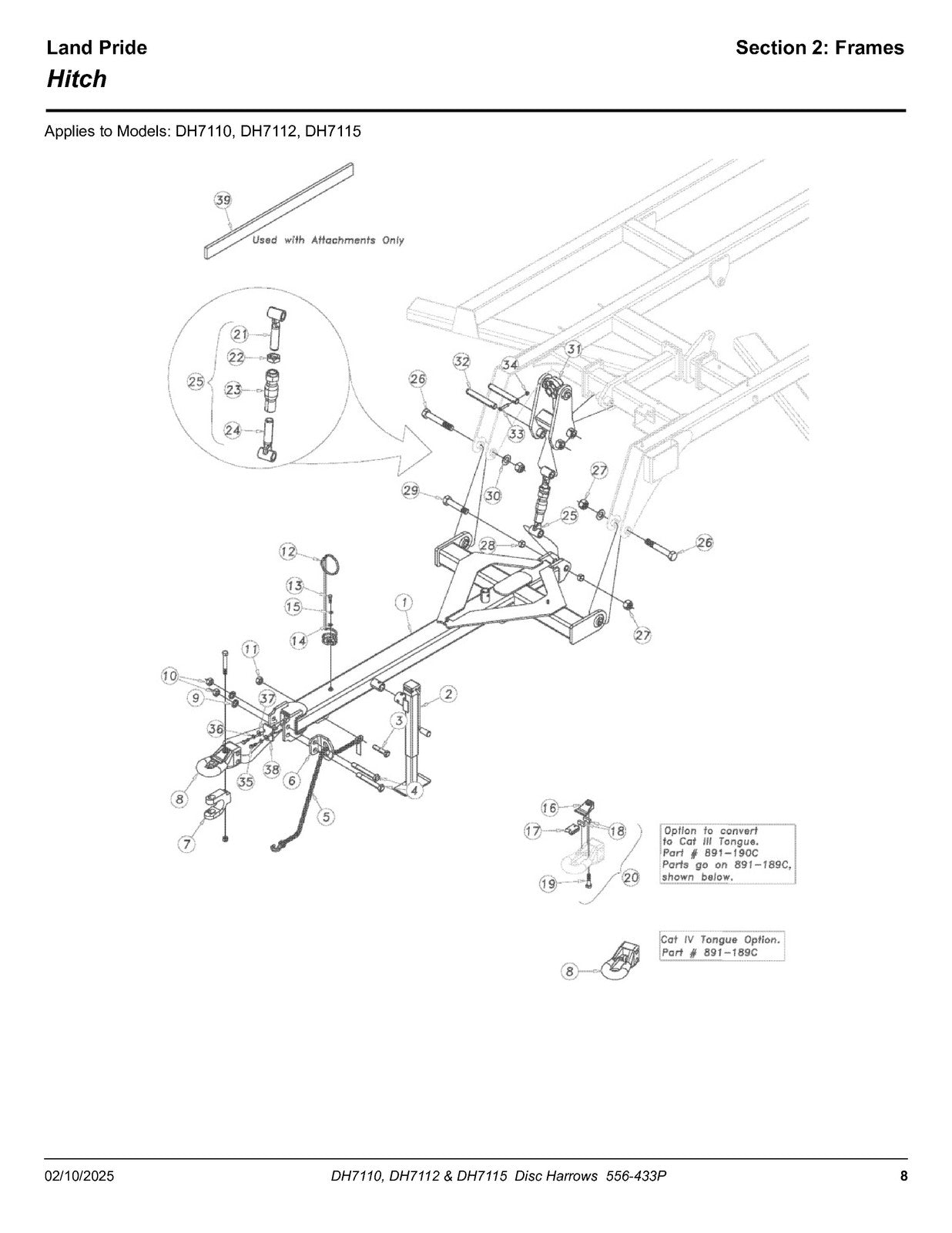 LAND PRIDE DH7100 Series Disc Harrows Parts Manual 2025 - WIRE BOUND - COVERS