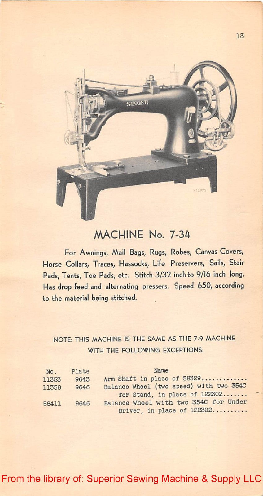 SINGER 7-9 7-34 7-48 Sewing Machine Parts List Manual 1938 - WIRE BOUND - COVERS