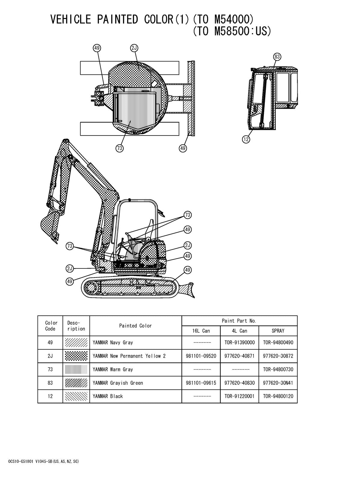 YANMAR VIO45-5 VIO45-5B Excavator Parts Manual 2017 - WIRE BOUND - TOUGH COVERS
