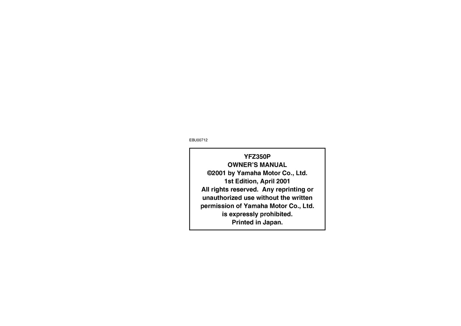 YAMAHA YFZ350P Banshee Owners Manual 2002 - STEEL WIRE BOUND - PROTECTIVE COVERS