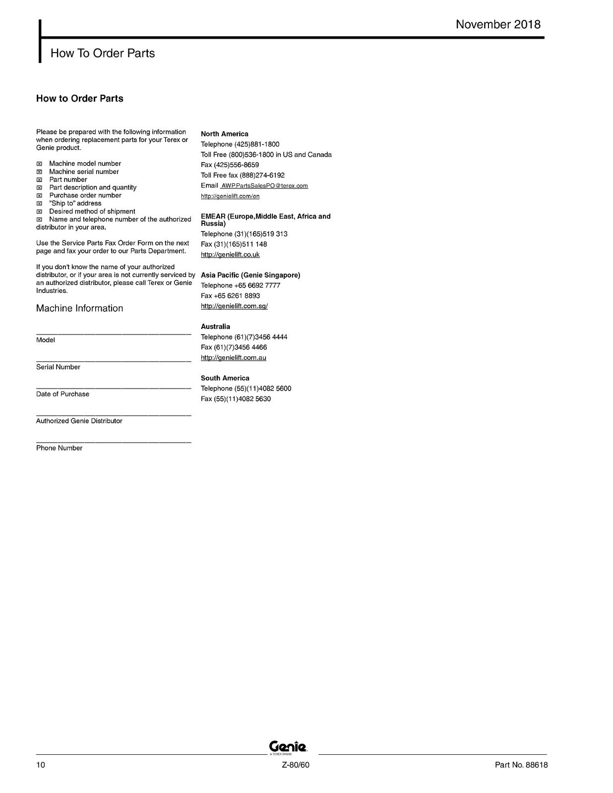 GENIE Z-80-60 Boom Lift Parts Manual 2018 - STEEL WIRE BOUND - PROTECTIVE COVERS