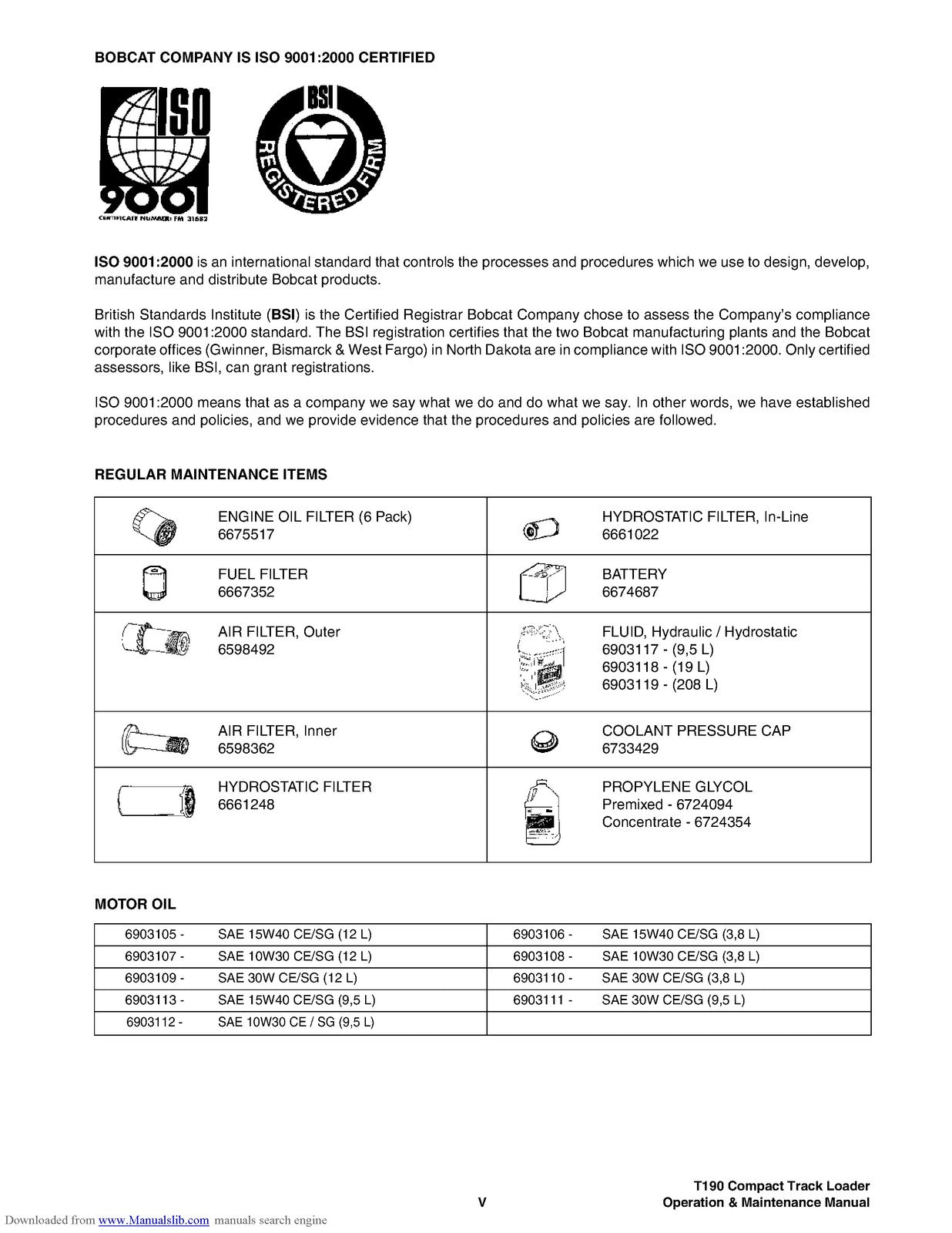 BOBCAT T190 Operation Maintenance Manual 2006 SN 531711001 Up - WIRE BOUND