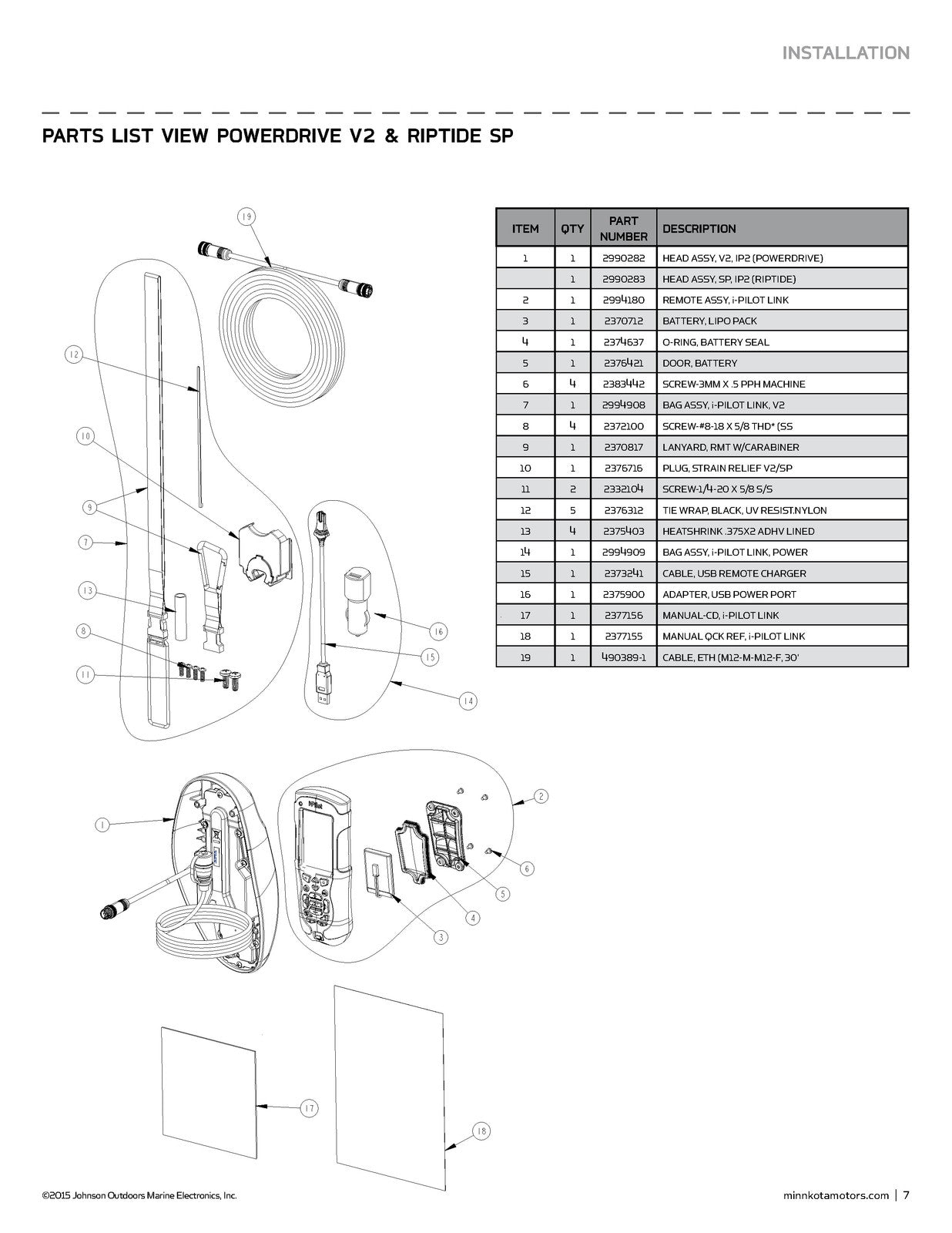 MINN KOTA i-Pilot Link Trolling Motor Owners Manual 2015 - WIRE BOUND - COVERS