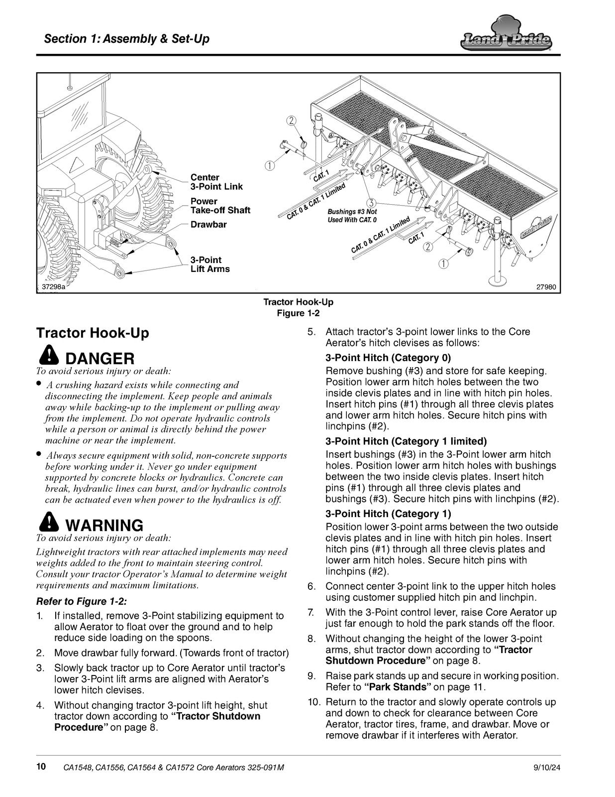 LAND PRIDE CA15 Series Core Aerators Operators Manual - WIRE BOUND - COVERS