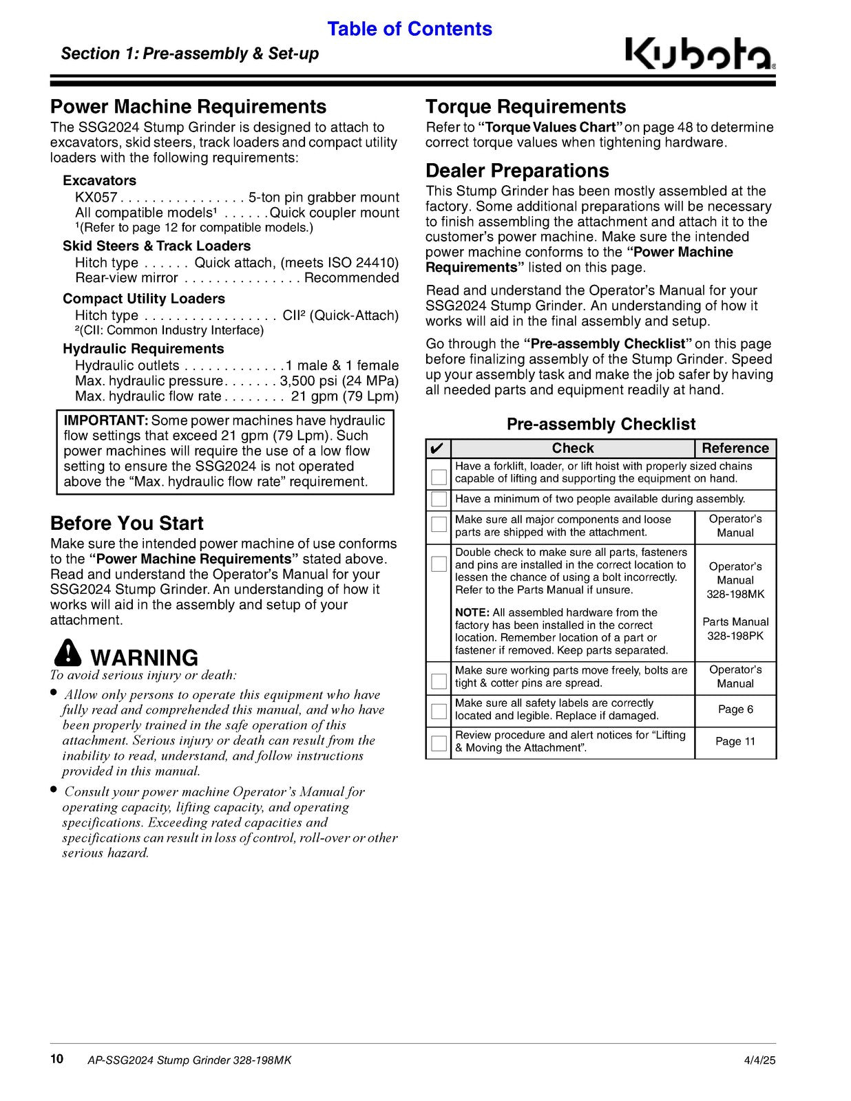 LAND PRIDE SSG20 Series Stump Grinder Operators Manual - WIRE BOUND - COVERS