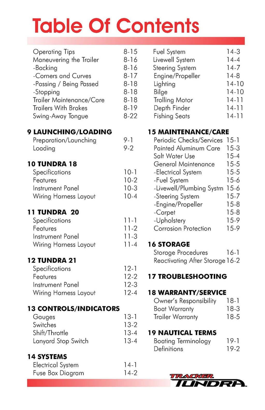 TRACKER TUNDRA Owners Manual Rev 6-2003 - STEEL WIRE BOUND - PROTECTIVE COVERS