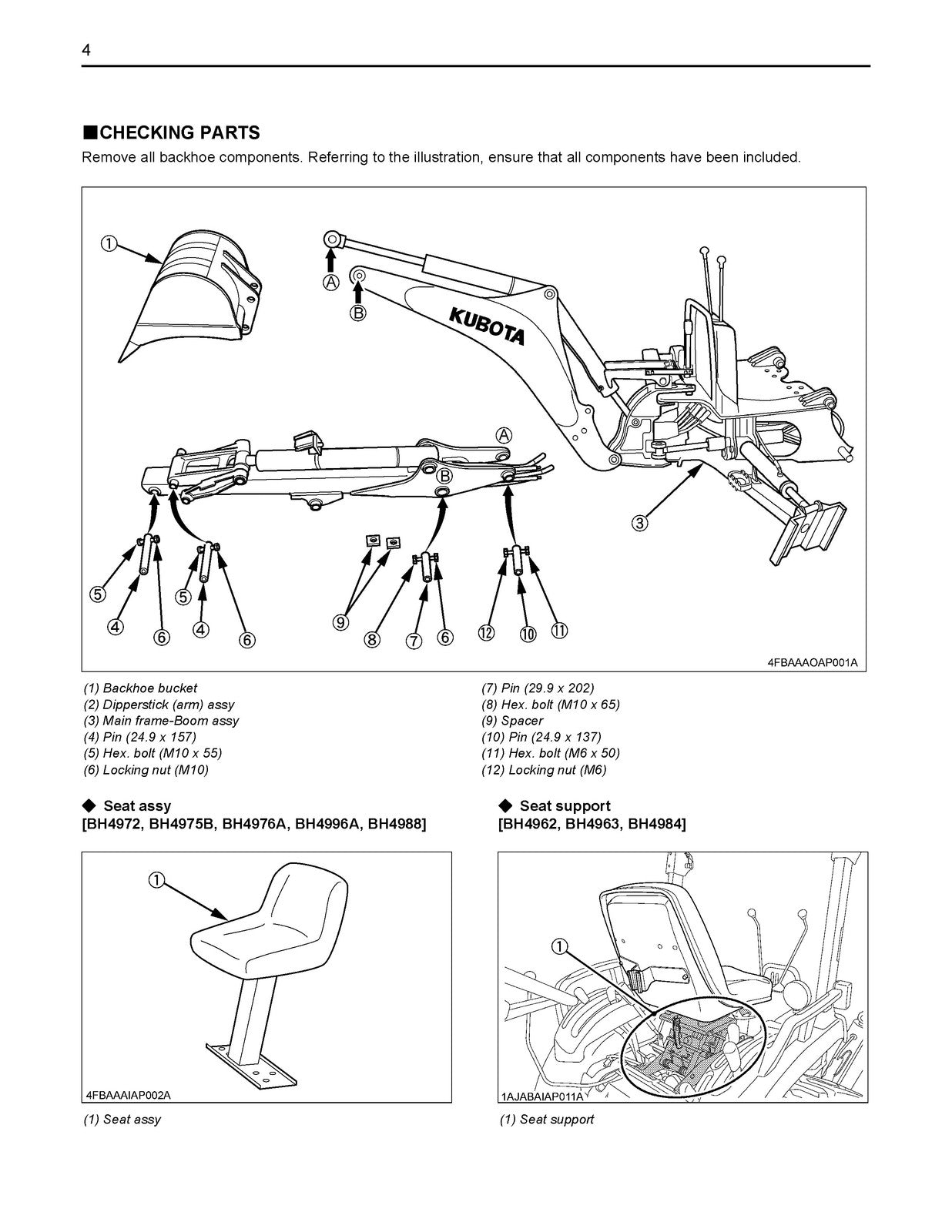 KUBOTA BH77 Backhoe Assembly Instruction Manual - WIRE BOUND - TOUGH COVERS