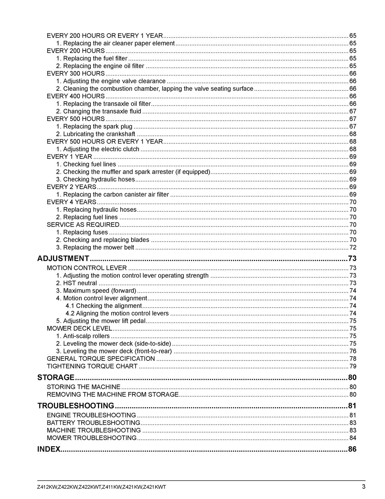 KUBOTA Z411KW Z421KW Z422KW Z422KWT Zero Turn Operators Manual, FOLDOUTS