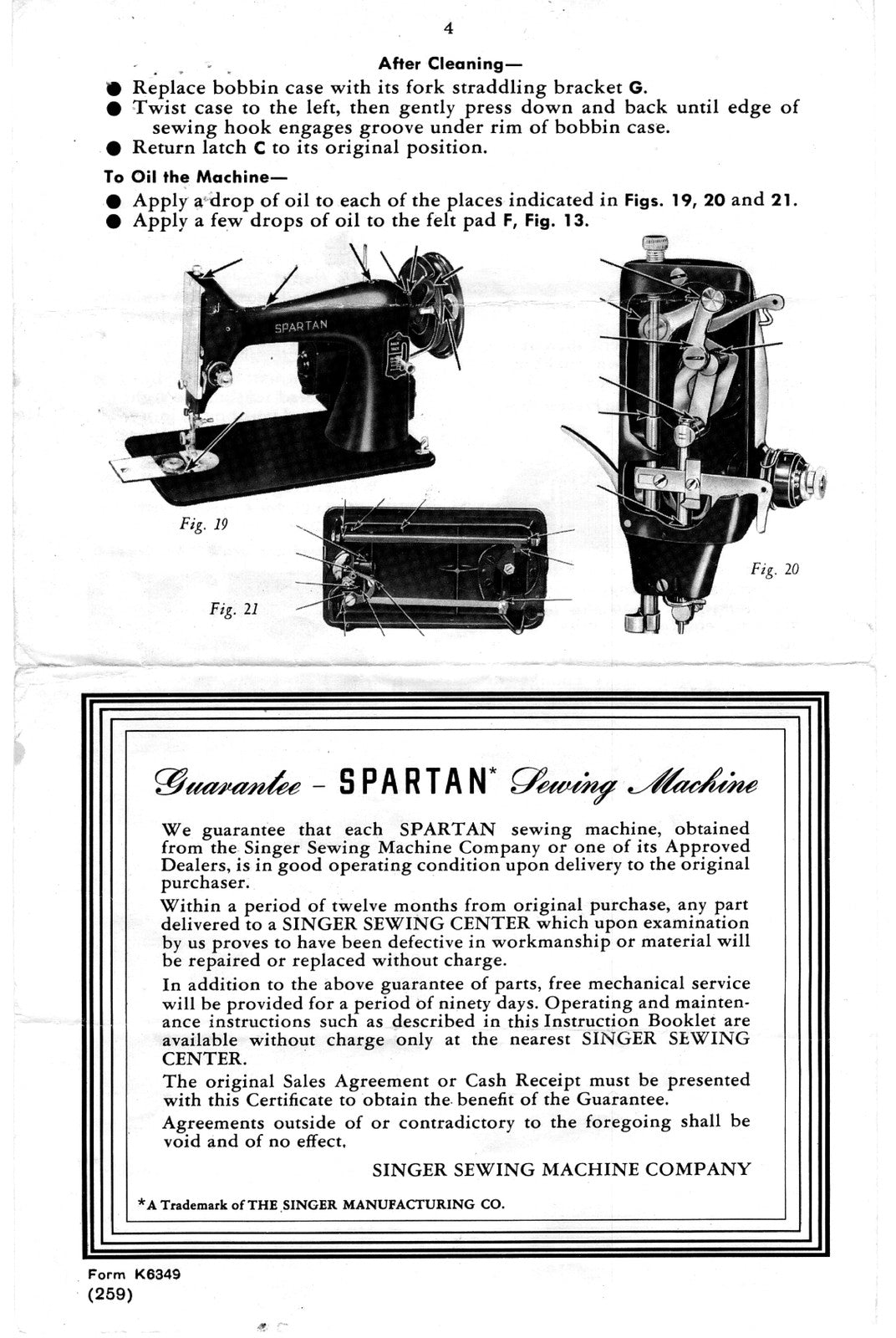SINGER 192 Spartan Sewing Machine User Manual - STEEL WIRE BOUND - TOUGH COVERS