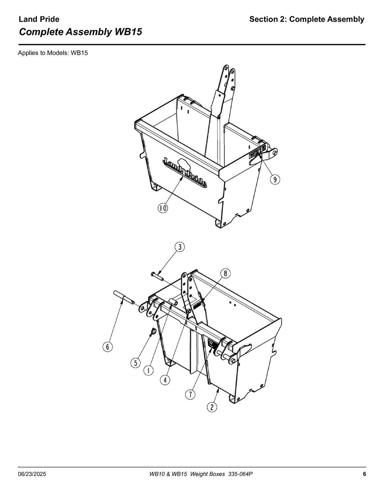 LAND PRIDE WB10 WB15 Series Weight Box Parts Manual 2025 - WIRE BOUND - COVERS