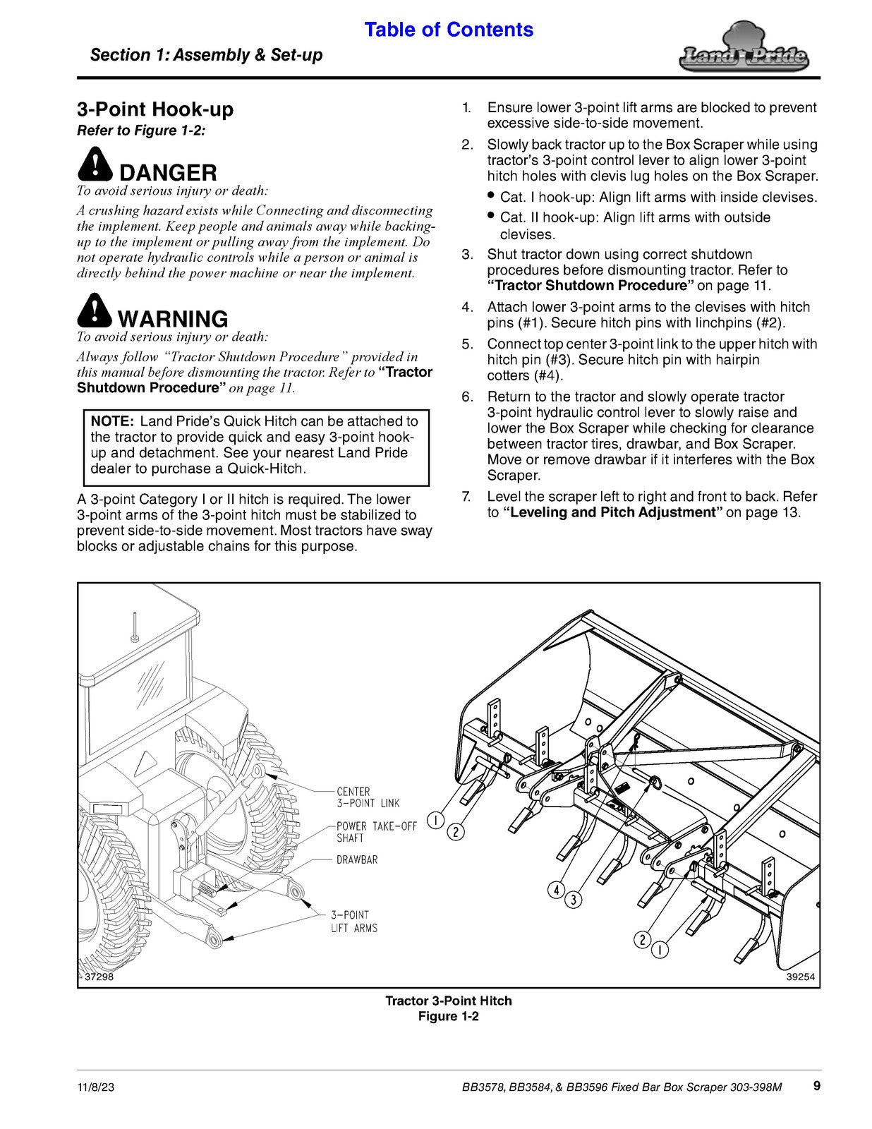 LAND PRIDE BB35 Series Box Scrapers Operators Manual - WIRE BOUND - TOUGH COVERS
