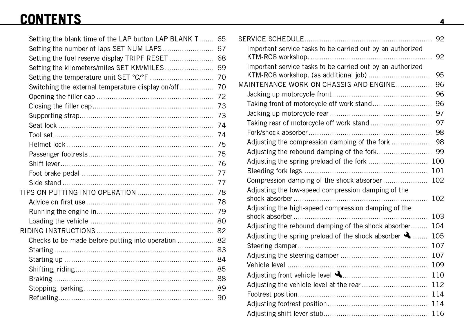 KTM 1190 RC8 Owners Manual 2009 - STEEL WIRE BOUND - PROTECTIVE COVERS
