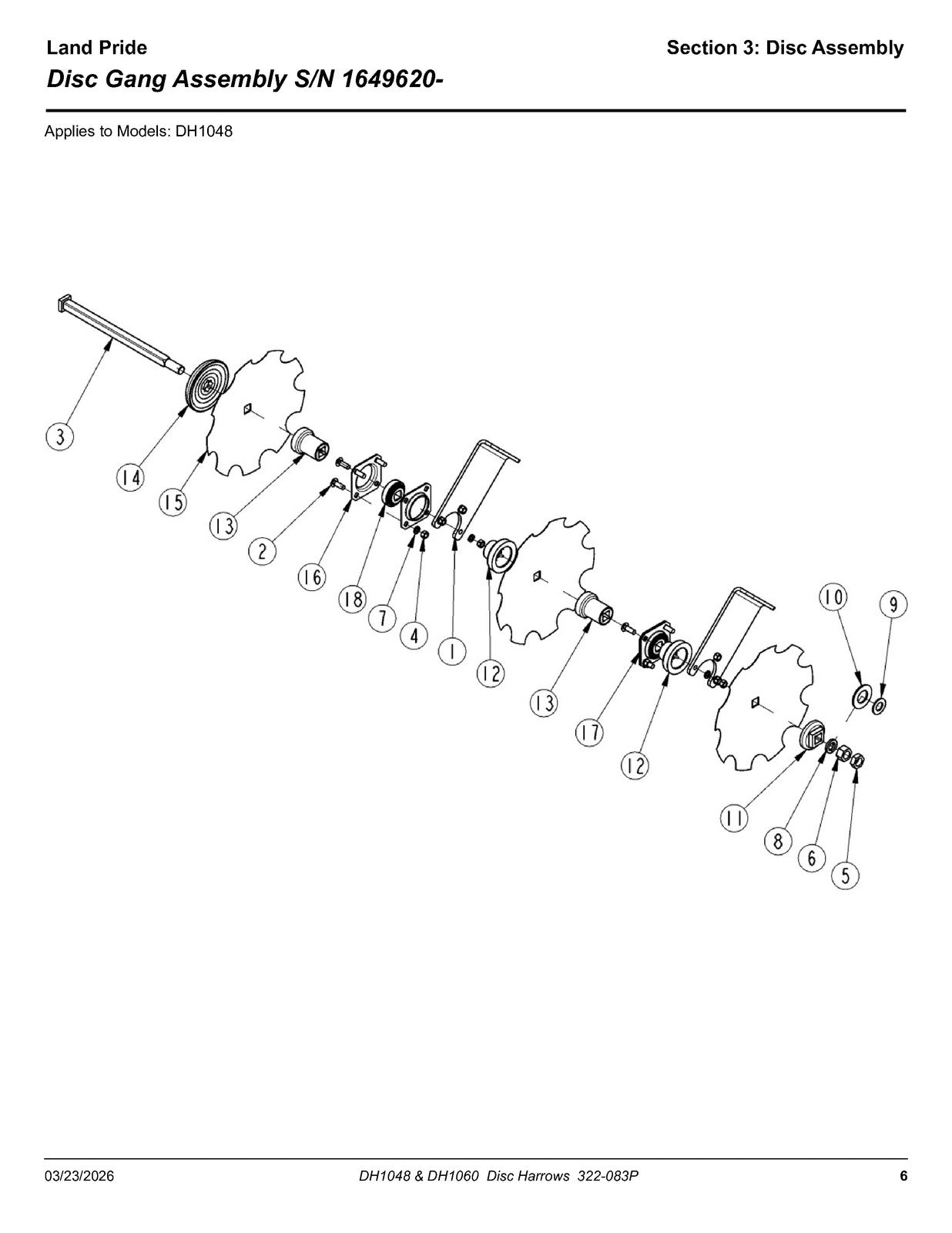 LAND PRIDE DH10 Series Disc Harrows Parts Manual 2026 - WIRE BOUND - COVERS