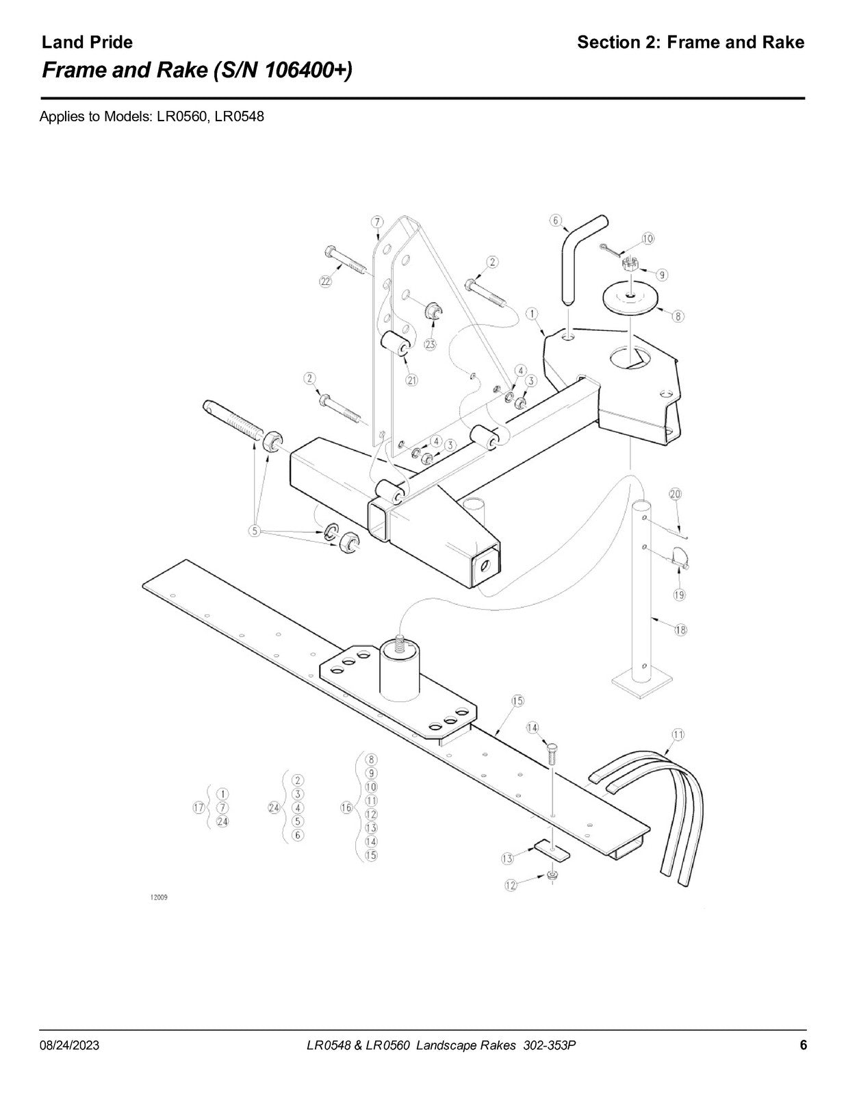 LAND PRIDE LR05 Series Landscape Rakes Parts Manual 2023 - WIRE BOUND - COVERS