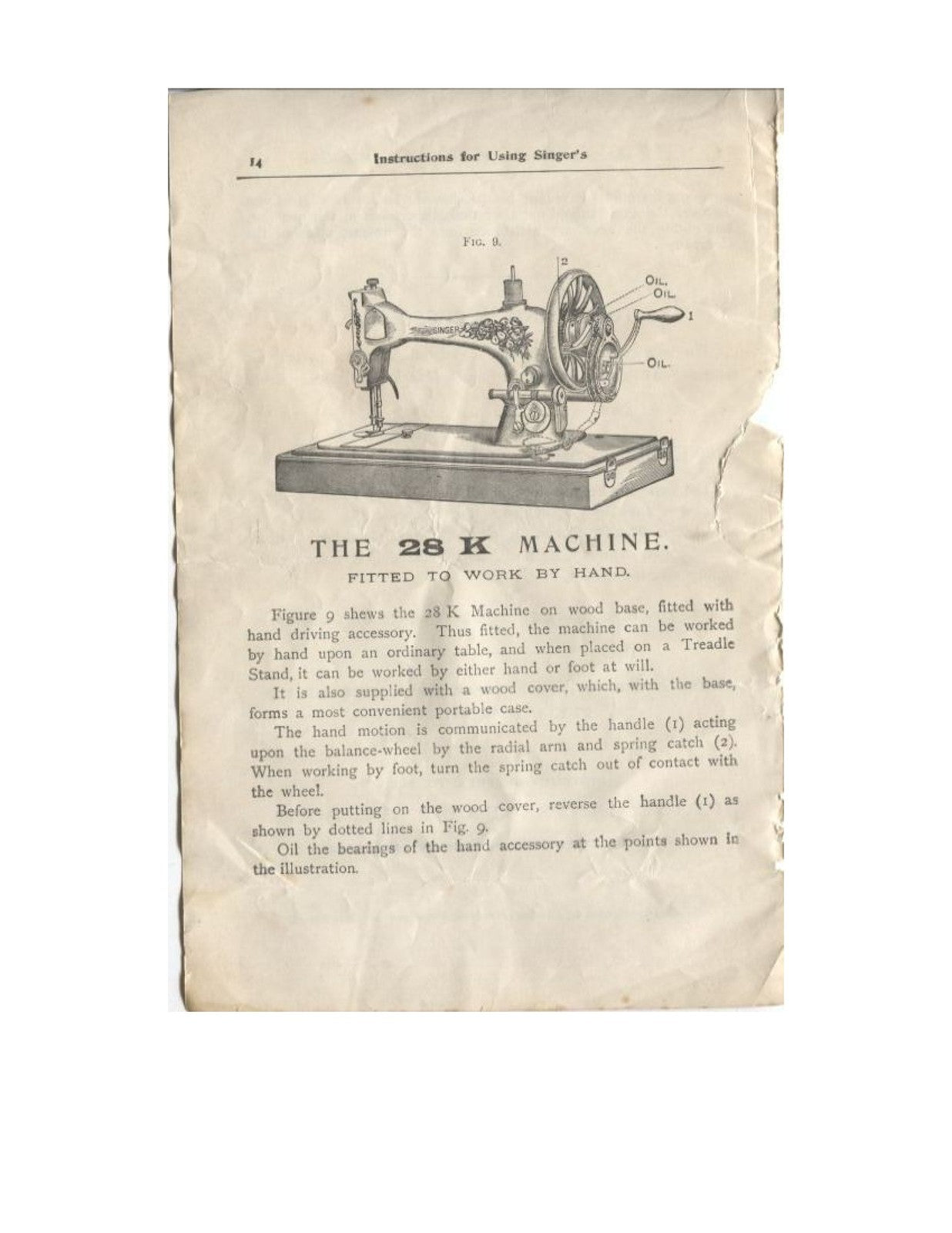 SINGER 27K 28K Vibrating Shuttle Sewing Machine Instruction Manual - WIRE BOUND