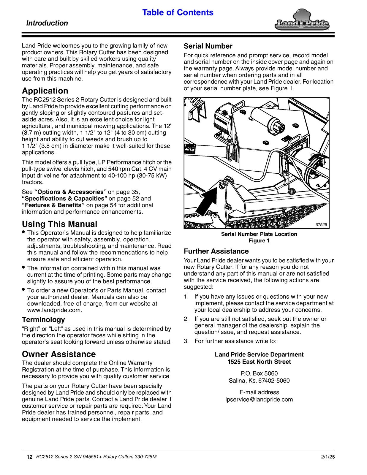 LAND PRIDE RC2512 Rotary Cutters Operators Manual - WIRE BOUND - TOUGH COVERS