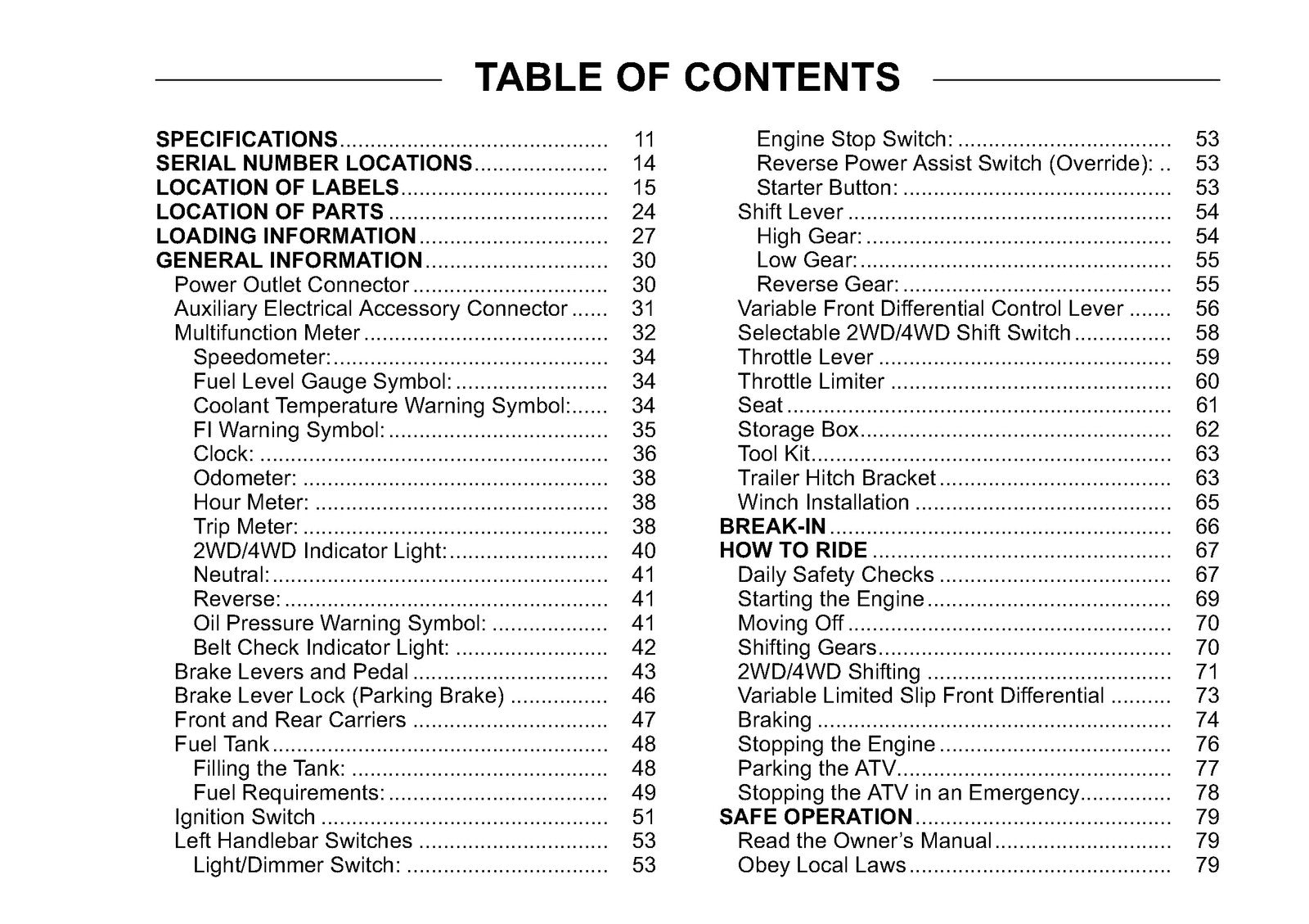 KAWASAKI ATV Quick Reference Guide Owners Manual 2010 - WIRE BOUND - COVERS