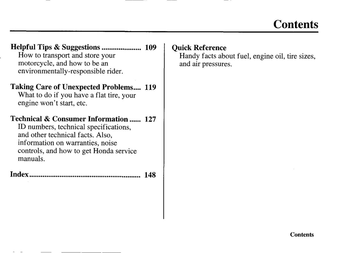HONDA XR70R Owners Manual 1999 - STEEL WIRE BOUND - PROTECTIVE COVERS