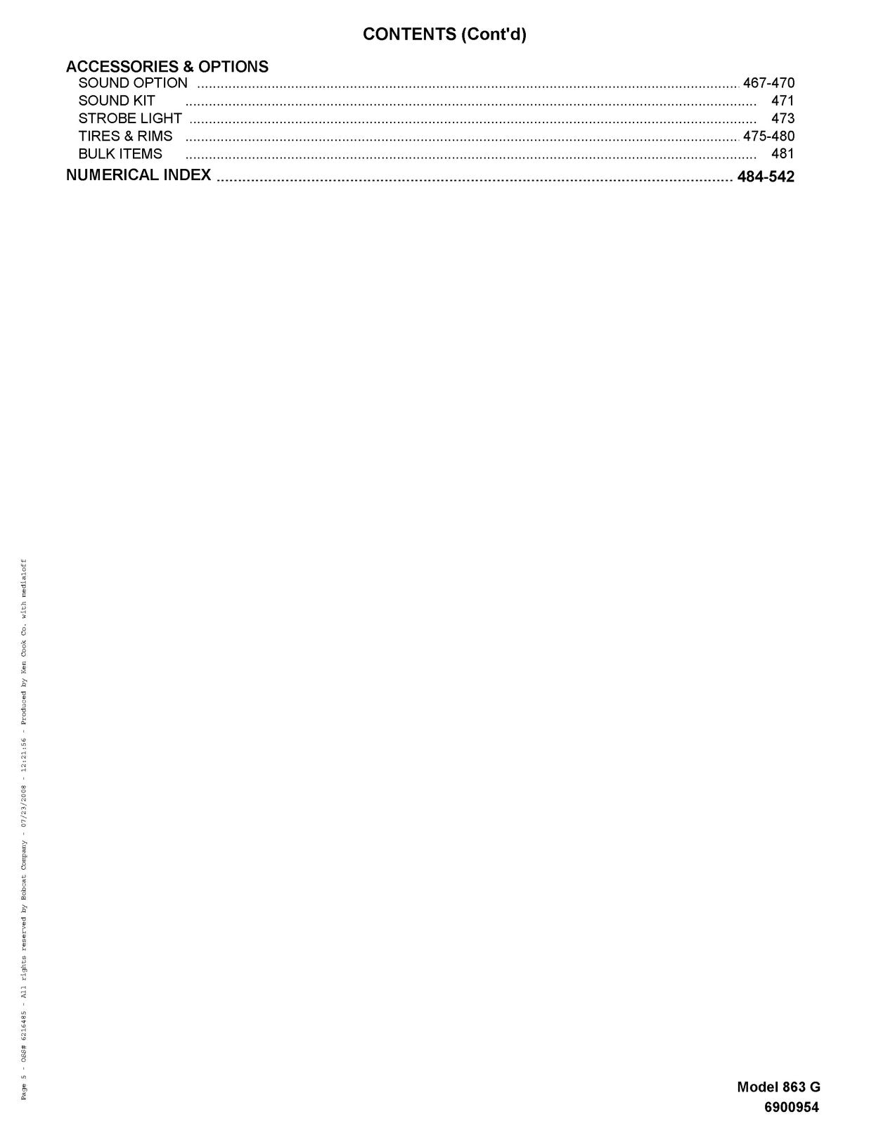 BOBCAT 863 G-Series Skid Steer Loader Parts Manual SN 514440001 Up - WIRE BOUND