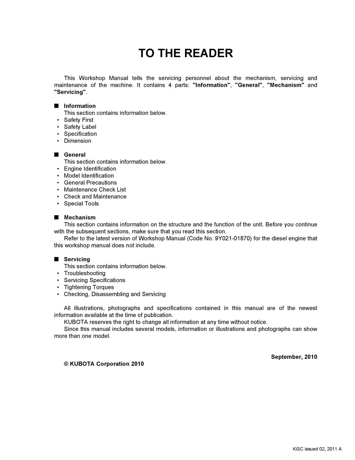 KUBOTA SVL75 SVL90 Compact Track Loader Workshop Manual 2011, FOLDOUTS