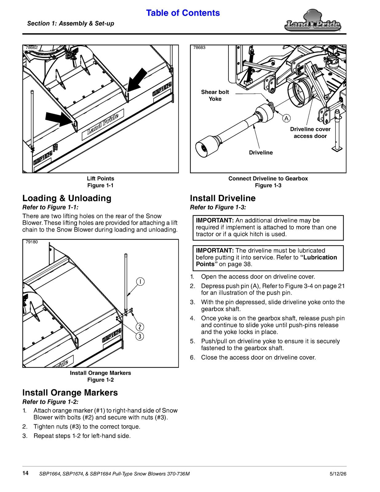 LAND PRIDE SBP16 Series Snow Blowers Operators Manual 2026 - WIRE BOUND - COVERS