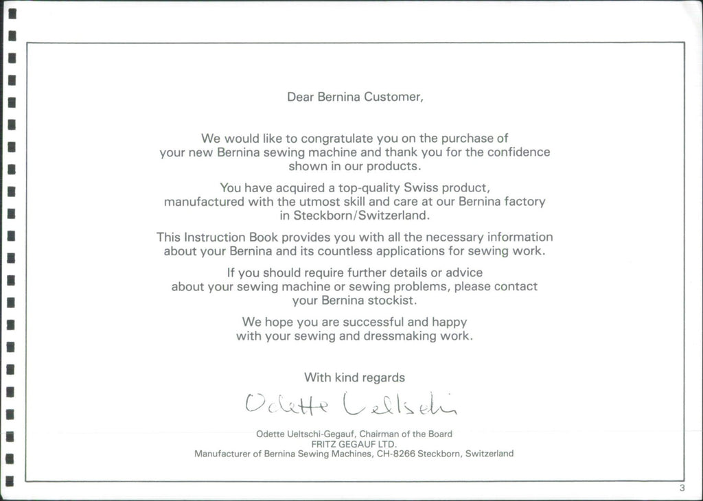 BERNINA 940 950 Favorit Industrial Instruction Manual - WIRE BOUND - COVERS