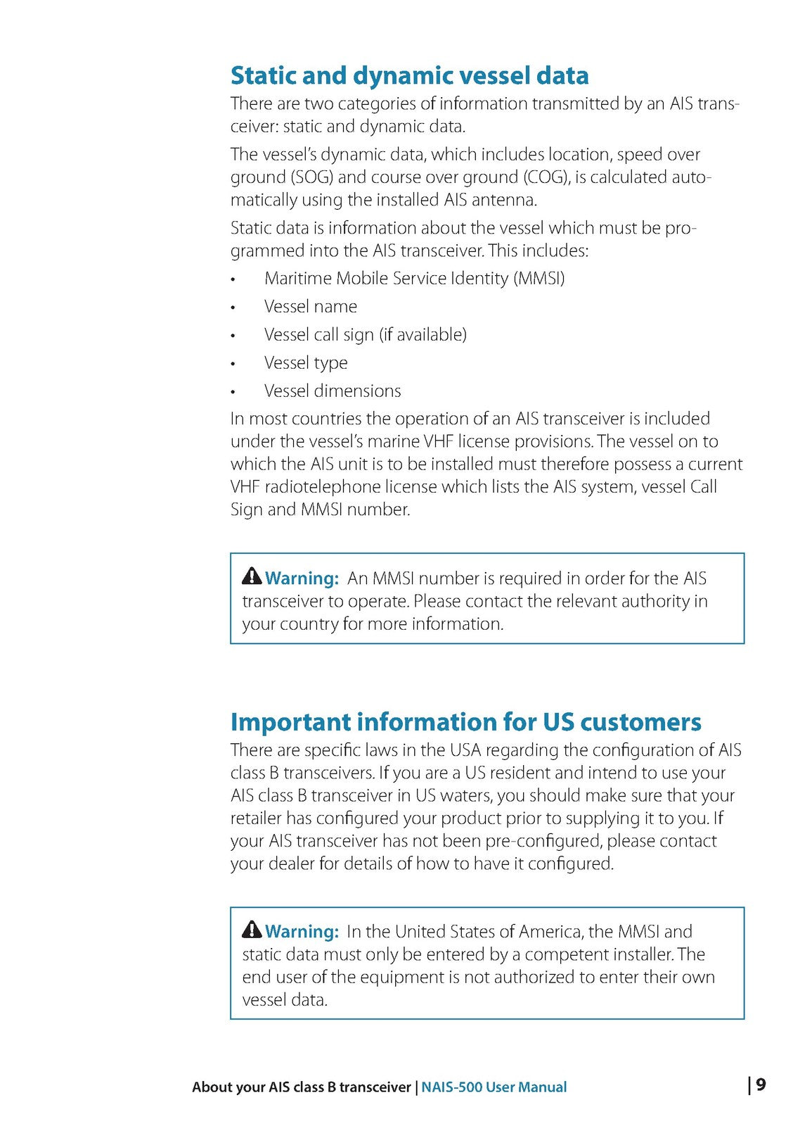 SIMRAD NAIS-500 Class B AIS Transceiver User Manual - WIRE BOUND - TOUGH COVERS