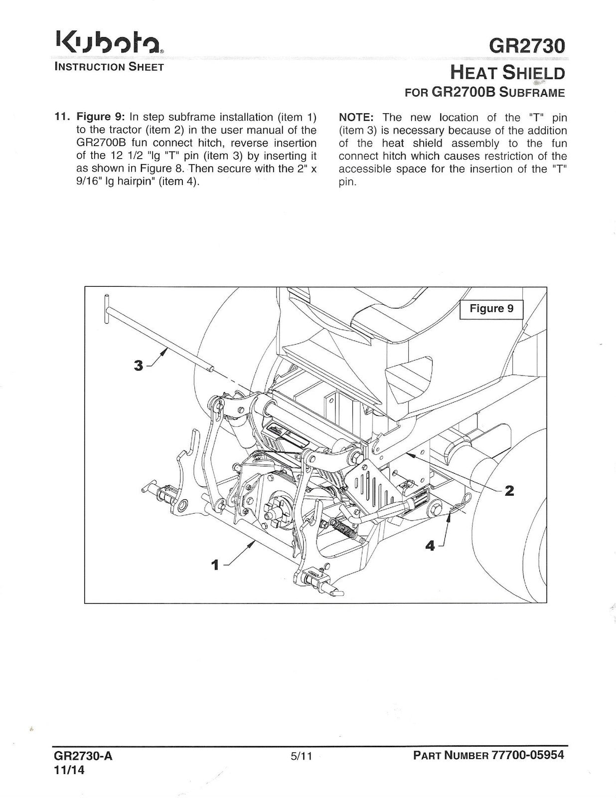 KUBOTA GR2730 Heat Shield For GR2700B GR2120-2 Manual - WIRE BOUND - COVERS