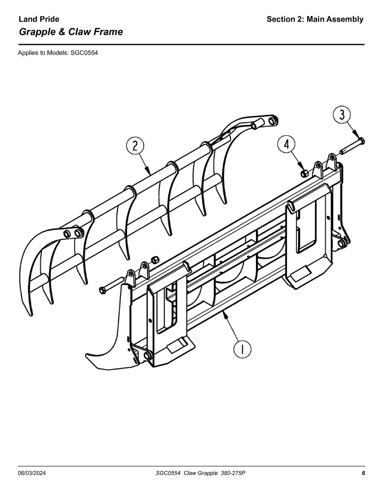 LAND PRIDE SGC0554 Claw Grapples Parts Manual 2024 - WIRE BOUND - TOUGH COVERS