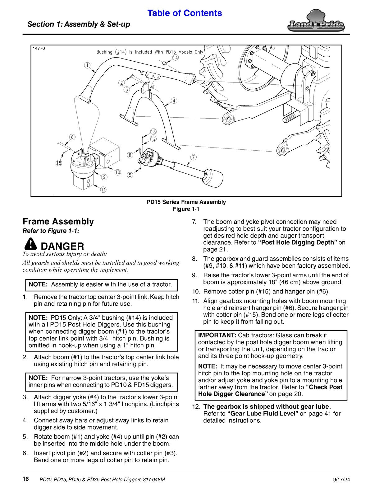 LAND PRIDE PD10 Series Post Hole Diggers Operators Manual - WIRE BOUND - COVERS