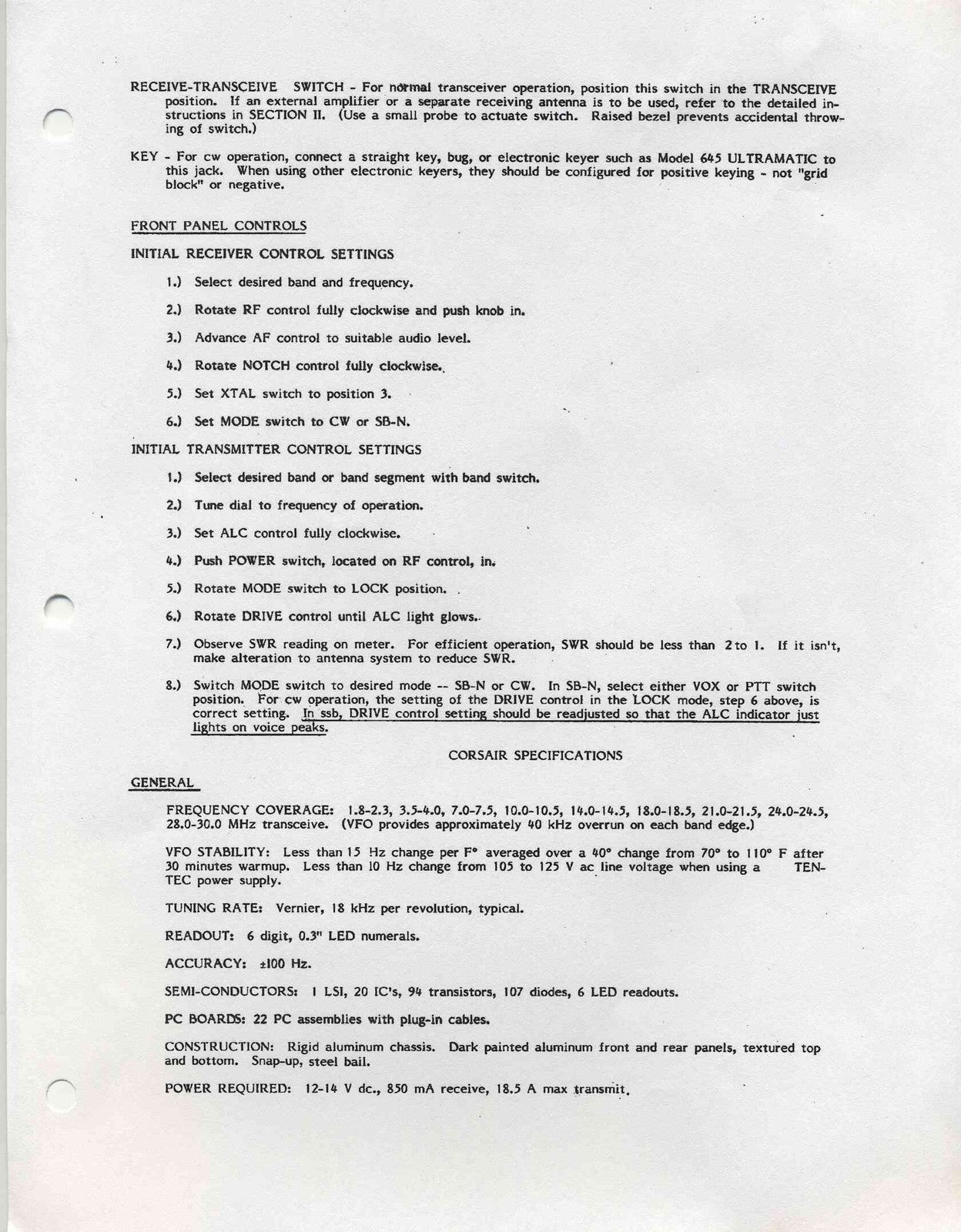 TEN TEC CORSAIR 560 Owners Manual - STEEL WIRE BOUND - PROTECTIVE COVERS