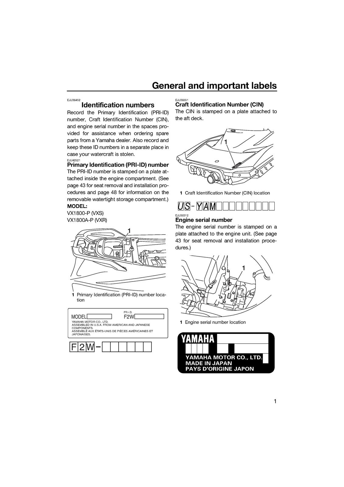 YAMAHA 2015 WaveRunner VXS VXR Owners Operators Manual - WIRE BOUND - COVERS