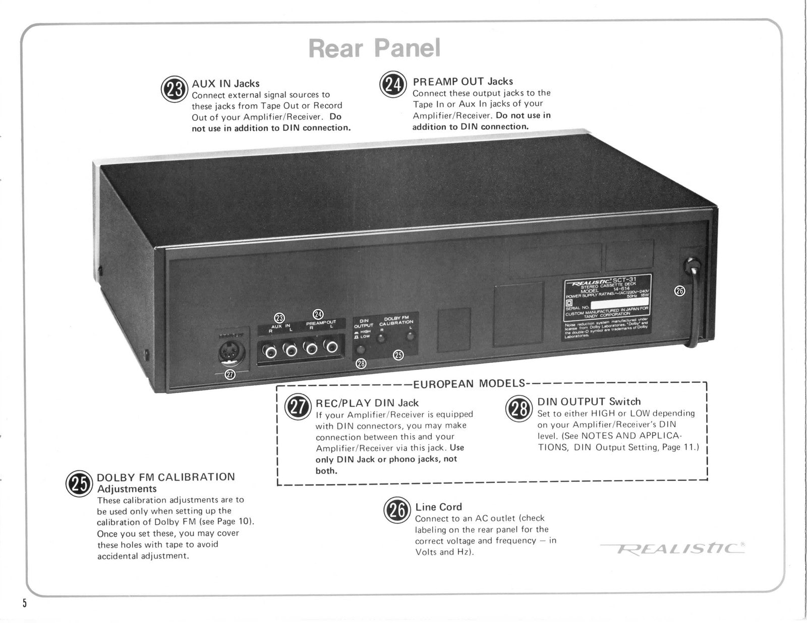 REALISTIC SCT-31 Stereo Cassette Tape Deck Owners Manual - WIRE BOUND - COVERS